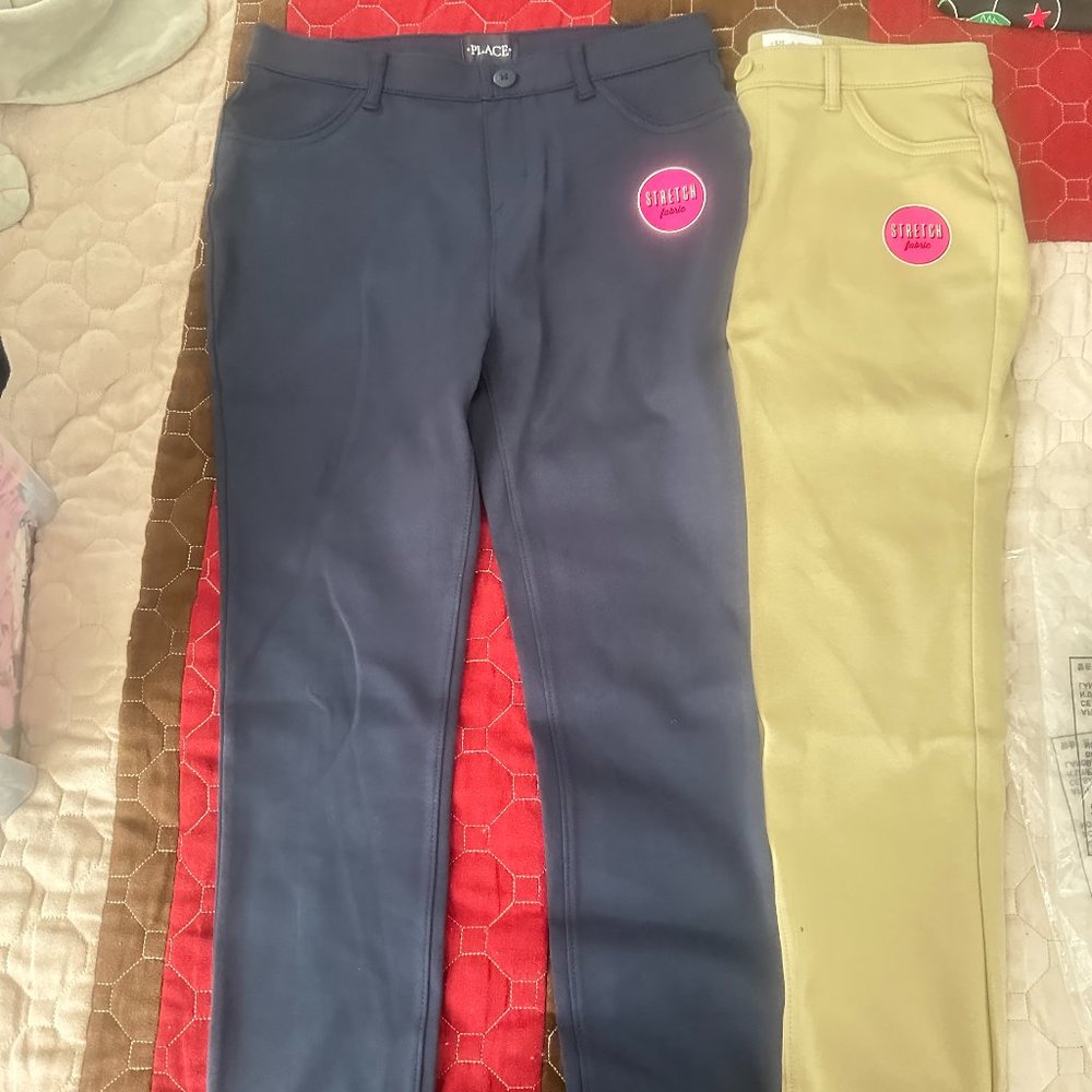 Girls Uniform Skinny Chino Pants- Two Pairs: Tidal and Sandy